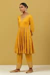 Shop_Ikshita Choudhary_Yellow Modal, Cotton, Tissue Embroidery, Sequins Floral Hand Anarkali Pant Set _at_Aza_Fashions