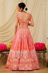 Shop_Rajbinder Chahal_Orange Dupion Silk Embroidery Mirror Floral Bridal Lehenga Set _at_Aza_Fashions
