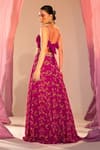 Shop_Silky Bindra_Purple Georgette Print Hibiscus Floral Sweetheart Neck Lehenga Set _at_Aza_Fashions