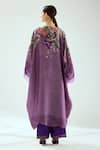 Shop_Rajdeep Ranawat_Purple Silk Floral V Neck Olivia Kaftan Tunic  _at_Aza_Fashions