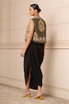Shop_Tarun Tahiliani_Black Gown  Georgette Hand Embroidered Botanical Dhoti And Gilet Set _at_Aza_Fashions