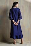Shop_Charkhee_Blue Kurta And Dupatta Chanderi Embroidered Mirror Work V Neck Palazzo Set _at_Aza_Fashions