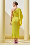 Shop_Pleats by Aruni_Yellow Polyester One Shoulder Textured Dress _at_Aza_Fashions