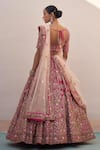 Shop_Angad Singh_Pink Raw Silk Embroidered Zardozi Plunge V Neck Bridal Lehenga Set _at_Aza_Fashions