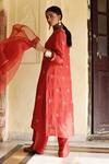 Shop_Avacara_Red Silk Embroidered Dori Notched Kurta Set  _at_Aza_Fashions