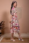 Shop_Aroop Shop India_Pink Viscose V-neck Lita Petunia Print Dress _at_Aza_Fashions