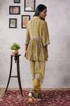 Shop_Soup by Sougat Paul_Yellow Crepe Printed And Embroidered Stripe Sarouk Peplum Kurta & Pant Set _at_Aza_Fashions