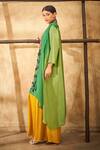 Shop_Aditi Somani_Green Pure Silk And Modal Satin Floral, Bandhani Dichromatic Cape And Pant Set _at_Aza_Fashions