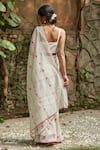 Shop_Juanita by Shubhda_Ivory Handwoven Chanderi And Embellishment Hand Block Rose Saree _at_Aza_Fashions