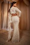 Shop_House of Exotique_Ivory Lace, Silk Embroidery Sweetheart Neck Lehenga Set With Ruffle Dupatta _at_Aza_Fashions