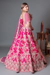 Shop_Kalighata_Pink Silk Sequins, Cut Work Boat Neck Raw Floral Embellished Bridal Lehenga Set _at_Aza_Fashions