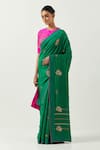 Shop_Label Earthen_Green Chiniya Silk Embroidered Floral Round Suraiya Saree With Blouse _at_Aza_Fashions