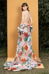 Mandira Wirk Resort_Green Georgette And Organza Hibiscus Print & Sequin V Embroidered Cape & Pant Set _Online_at_Aza_Fashions