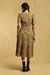 Shop_Ritu Kumar_Green Cotton Cambric Cutwork V Neck Fit And Flare Midi Dress _at_Aza_Fashions