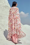 Shop Nikita Vishakha Pink Crepe, Georgette Embroidery Round Neck Floral Print Cape And Cowl Skirt Set at Aza Fashions Shop_Nikita Vishakha_Pink Crepe, Georgette Embroidery Round Neck Floral Print Cape And Cowl Skirt Set _at_Aza_Fashions