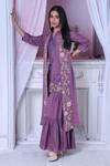 Shop_Sunita Nagi_Purple Sabarmati Georgette Embroidered Thread Jacket Open Sharara Set _at_Aza_Fashions