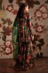 Shop_Prints by Radhika_Green Dupion Printed Floral V Neck Gharara Pant Set _at_Aza_Fashions