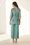 Shop_Koashee By Shubitaa_Green Silk Embroidery Collared Front Tie Jacket Pant Set _at_Aza_Fashions