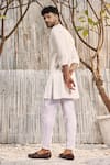 Shop_Charkhee_Off White Kurta  Dobby Cotton Solid Mandarin Collar Short And Salwar Set _at_Aza_Fashions