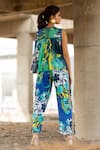 Shop_Pooja-Keyur_Blue Shirt Voil Silk Print Paradise Floral V Neck Top With Pant _at_Aza_Fashions