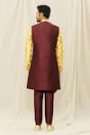 Shop_Aryavir Malhotra_Maroon Art Silk Printed Floral Asymmetrical Panel Sherwani Set _at_Aza_Fashions