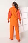 Shop_Studio Moda India_Orange Cotton Embroidery Collared Pleated Sleeve Flow Shirt _at_Aza_Fashions
