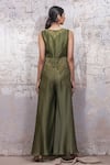 Shop_Ekru_Green Linen Satin And Organza Embroidery Floral Round Caterpillar Jumpsuit _at_Aza_Fashions