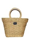 Shop_Gin & Tonic_Beige Paper Raffia Flowers 3d Embellished Basket Woven Beach Bag _at_Aza_Fashions