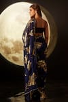 Shop_Dohr India_Blue Organza, Silk Foil Printing, Cut Work Floral And Leaf Pre-draped Saree _at_Aza_Fashions