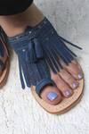 Shop_Sandalwali_Beige Leather Lady Suzy Denim Sandals_at_Aza_Fashions