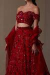 Shop_Nadine Dhody_Red Tulle Embroidery Cutdana Sweetheart Biancca Flower Lehenga Set  _at_Aza_Fashions