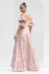Mandira Wirk_Pink Lurex Jacquard Leaf Cold Shoulder Dress_Online_at_Aza_Fashions