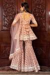 Shop_POMCHA JAIPUR_Peach Kurta And Sharara: Cotton Printed Floral V Neck Set For Women_at_Aza_Fashions