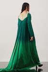Shop_Akhl_Green Satin (66% Viscose 34% Modal)+ Silk-raffia Mesh (30% Pleated Flared Gown _at_Aza_Fashions