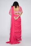 Shop_Asaga_Pink Silk, Georgette Embroidery Sweetheart Neck Jolie Pre-draped Saree _at_Aza_Fashions
