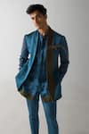 Shop_Jatin Malik_Blue Linen Silk Hand Embroidered Thread Blazer With Kurta Set _at_Aza_Fashions