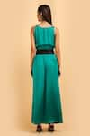 Shop_LABEL IVISH_Green Pure Silk Charmeuse Sleeveless Top And Trouser Set With Sash Belt  _at_Aza_Fashions