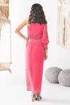 Shop_Chhavvi Aggarwal_Pink Crepe Embroidery Asymmetric Floret Print One Shoulder Draped Dress_at_Aza_Fashions