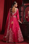 Shop_Ajiesh Oberoi_Pink Dupion Silk Embroidered Floral Patterns V Neck Naira Long Anarkali Set _at_Aza_Fashions