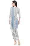 Shop_Soup by Sougat Paul_Blue Malaysian Silk Round Printed Draped Saree Dress _at_Aza_Fashions