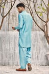 Shop_Charkhee_Blue Chanderi, , Satin Pathani Kurta And Salwar Set _at_Aza_Fashions