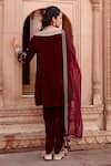 Shop_Ajiesh Oberoi_Wine Velvet Embroidered Dori V Neck Kurta Dhoti Pant Set _at_Aza_Fashions