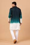 Shop_Hilo Design_Green Falling Raw Silk Embroidery Lion Face Motif Leonine Straight Kurta _at_Aza_Fashions