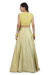 Shop_Seema Nanda_Yellow Chanderi Silk Printed Phulkari V Neck Paakhi Lehenga Set  _at_Aza_Fashions