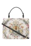 Shop_The Leather Garden_Beige Floral Pattern Jacquard Handbag With Bamboo Lock _at_Aza_Fashions