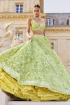 Shop_Seema Gujral_Green Net Embroidery Sequin Sweetheart Neck Tonal Bridal Lehenga Set _at_Aza_Fashions
