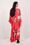 Shop_AK-OK_Red Silk Print Ostrich Round Neck Flower And Top & Skirt Set _at_Aza_Fashions