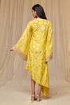 Shop_Masaba_Yellow Viscose Crepe Foil Print Camel And Floral Motifs V- Neck Oasis Kaftan _at_Aza_Fashions