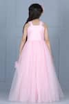 Shop_The little celebs_Pink Net Embroidery Swarovski Work Flowers 3d Floral Detail Flared Gown _at_Aza_Fashions