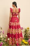 Shop_Chandrima_Fuchsia Chanderi Embroidered Thread Blooming Flower Lehenga _at_Aza_Fashions